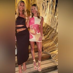 Peppermayo Pink and Cream One Shoulder Bodycon Mini Dress